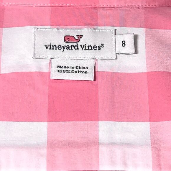 Vineyard Vines Women’s Shirt 8 Pink White Plaid Check Cotton Long Sleeve Preppy - Picture 3 of 10